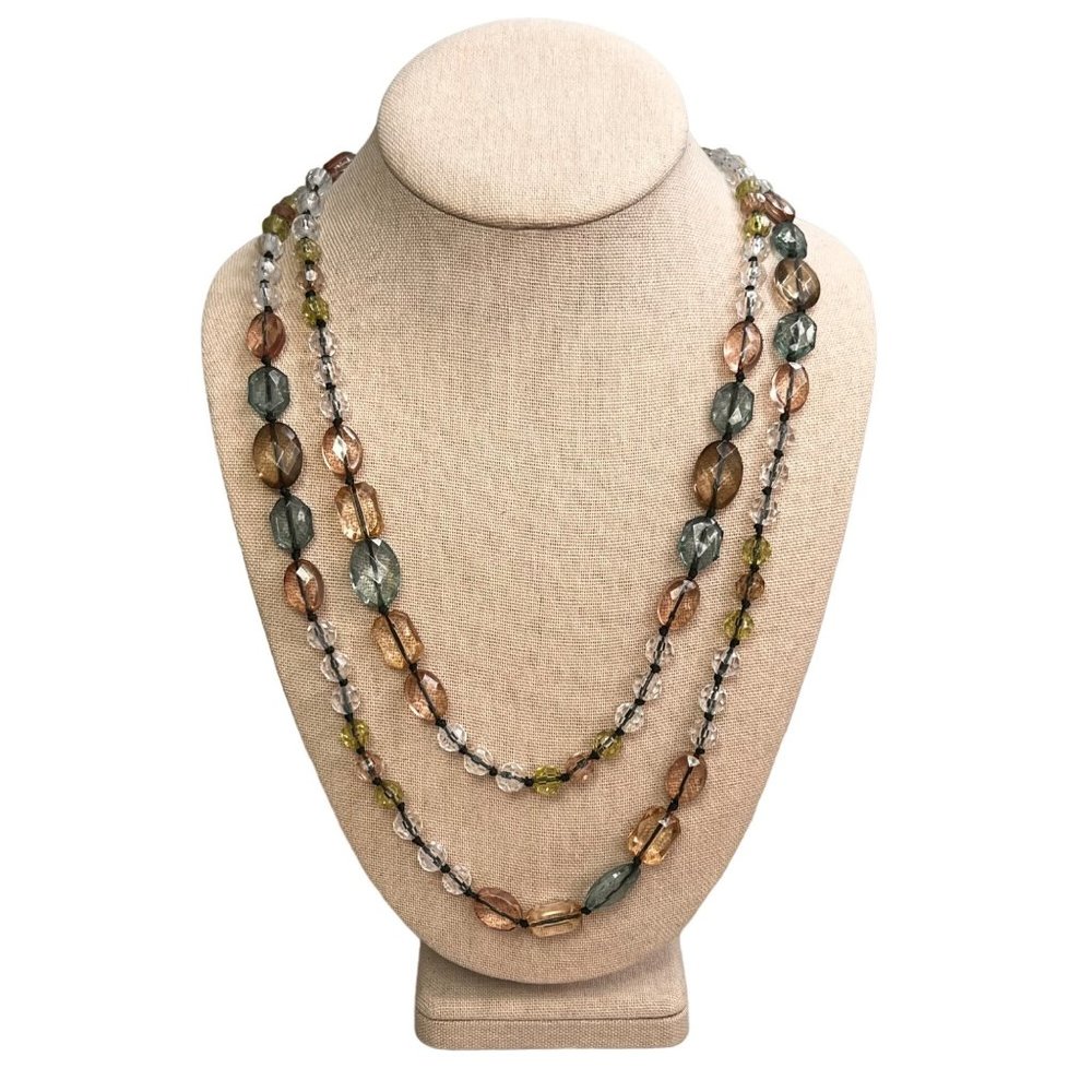 American Eagle Beaded Layered Necklace Pastel Blue Pink Clear Signed